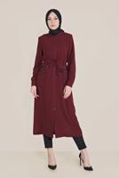 Hijab clothing CLARET RED ALVİNA SEQUINED POCKET DETAIL TRENCH COAT 10227  