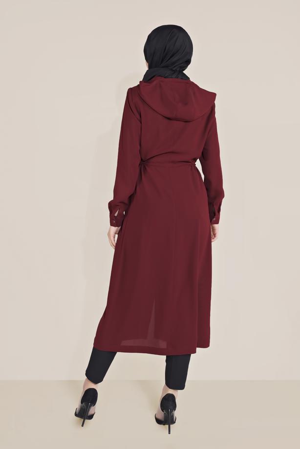 Vêtements hijab ROUGE BORDEAUX ALVİNA TRENCH-COAT À POCHES À PAILLETTES 10227 10227   - TRENDTESETTÜR