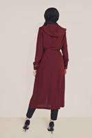 Hijab clothing CLARET RED ALVİNA SEQUINED POCKET DETAIL TRENCH COAT 10227  