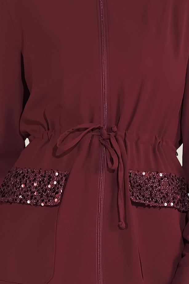 Vêtements hijab ROUGE BORDEAUX ALVİNA TRENCH-COAT À POCHES À PAILLETTES 10227 10227   - TRENDTESETTÜR