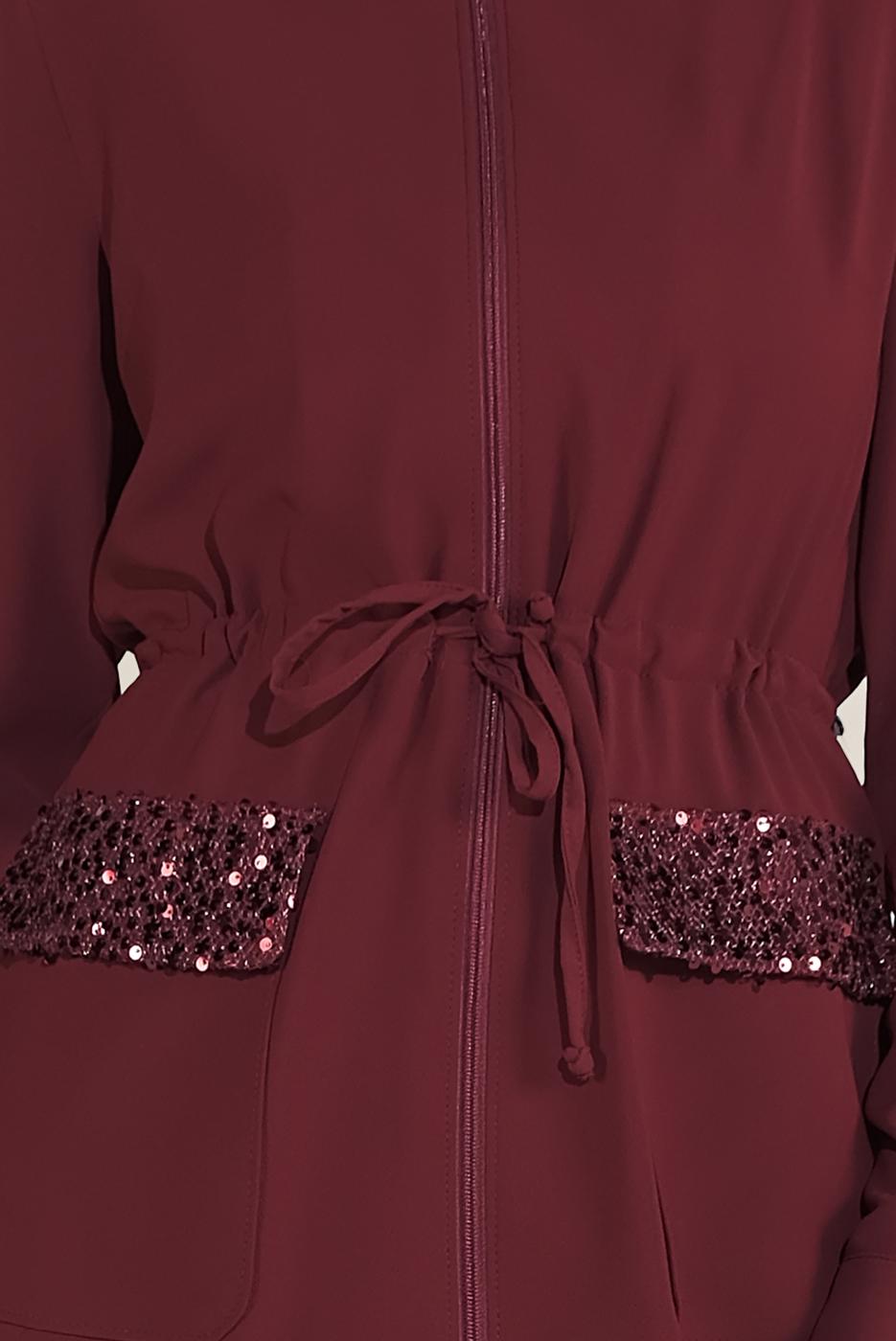 Hijab clothing CLARET RED ALVİNA SEQUINED POCKET DETAIL TRENCH COAT 10227  