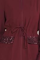 Hijab clothing CLARET RED ALVİNA SEQUINED POCKET DETAIL TRENCH COAT 10227  
