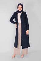 Hijab clothing NAVY BLUE ALVİNA SEQUINED POCKET DETAIL TRENCH COAT 10227  