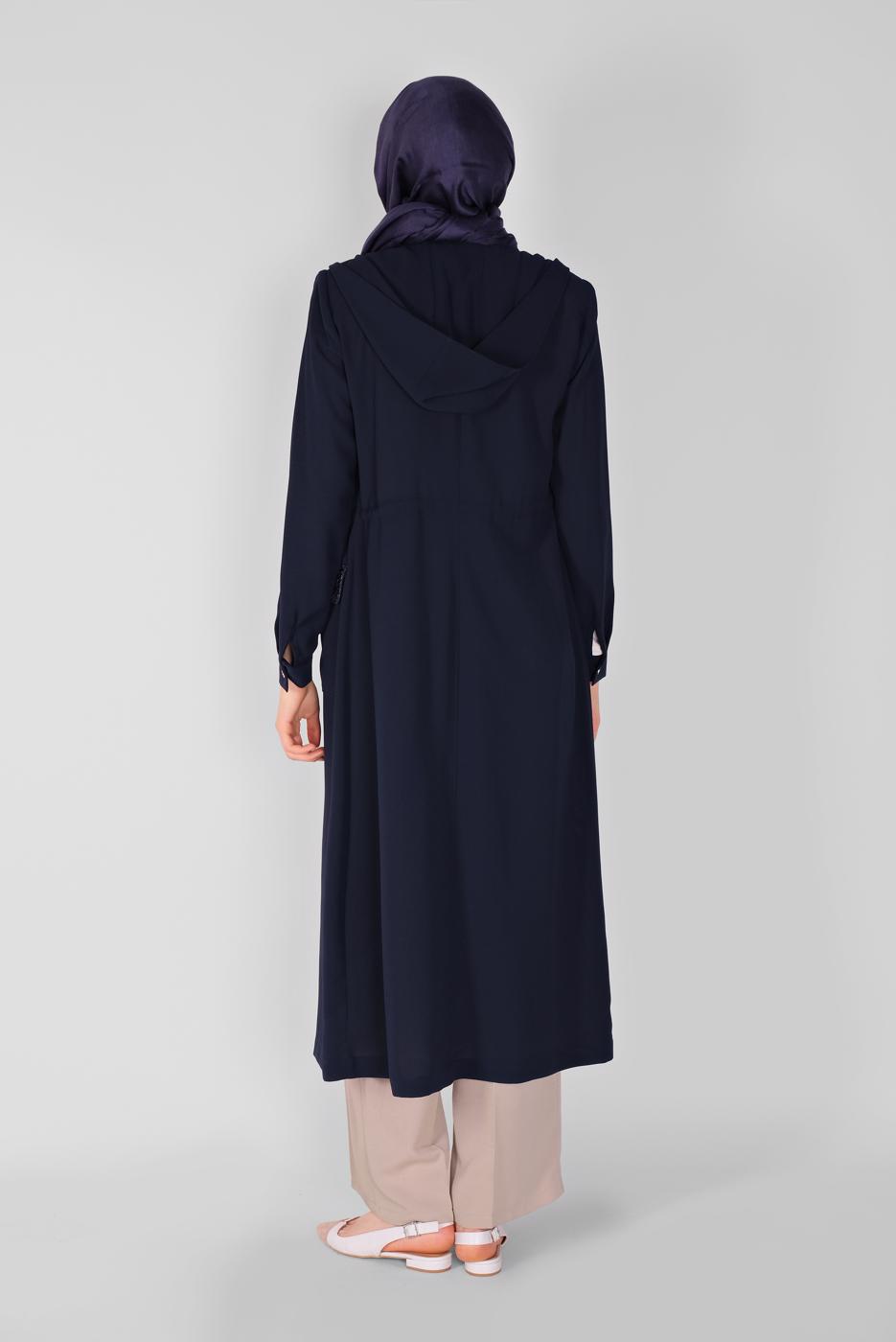 Hijab clothing NAVY BLUE ALVİNA SEQUINED POCKET DETAIL TRENCH COAT 10227  
