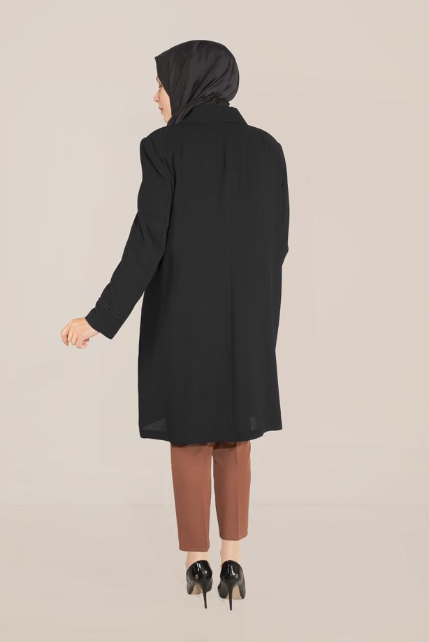 Vêtements hijab NOIR TRENCH-COAT BRODÉ MANCHES ET COL ALVINA T 10229 - TRENDTESETTÜR