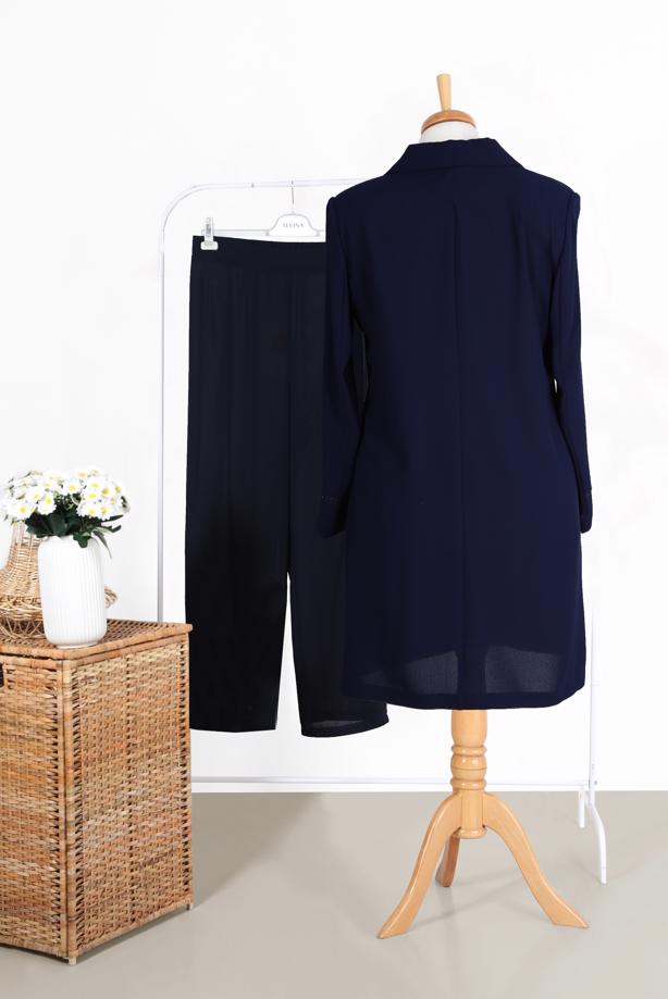 Vêtements hijab BLEU MARINE TRENCH-COAT BRODÉ MANCHES ET COL ALVINA T 10229 - TRENDTESETTÜR