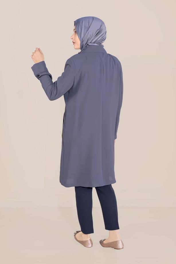 Vêtements hijab GRIS TRENCH-COAT BRODÉ MANCHES ET COL ALVINA T 10229 - TRENDTESETTÜR