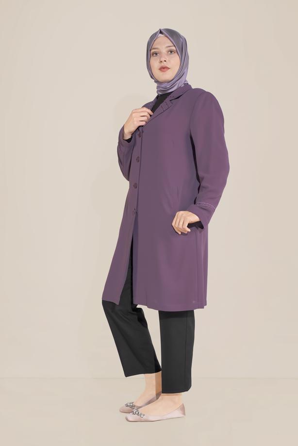 Vêtements hijab POURPRE TRENCH-COAT BRODÉ MANCHES ET COL ALVINA T 10229 - TRENDTESETTÜR