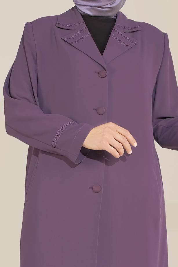 Vêtements hijab POURPRE TRENCH-COAT BRODÉ MANCHES ET COL ALVINA T 10229 - TRENDTESETTÜR