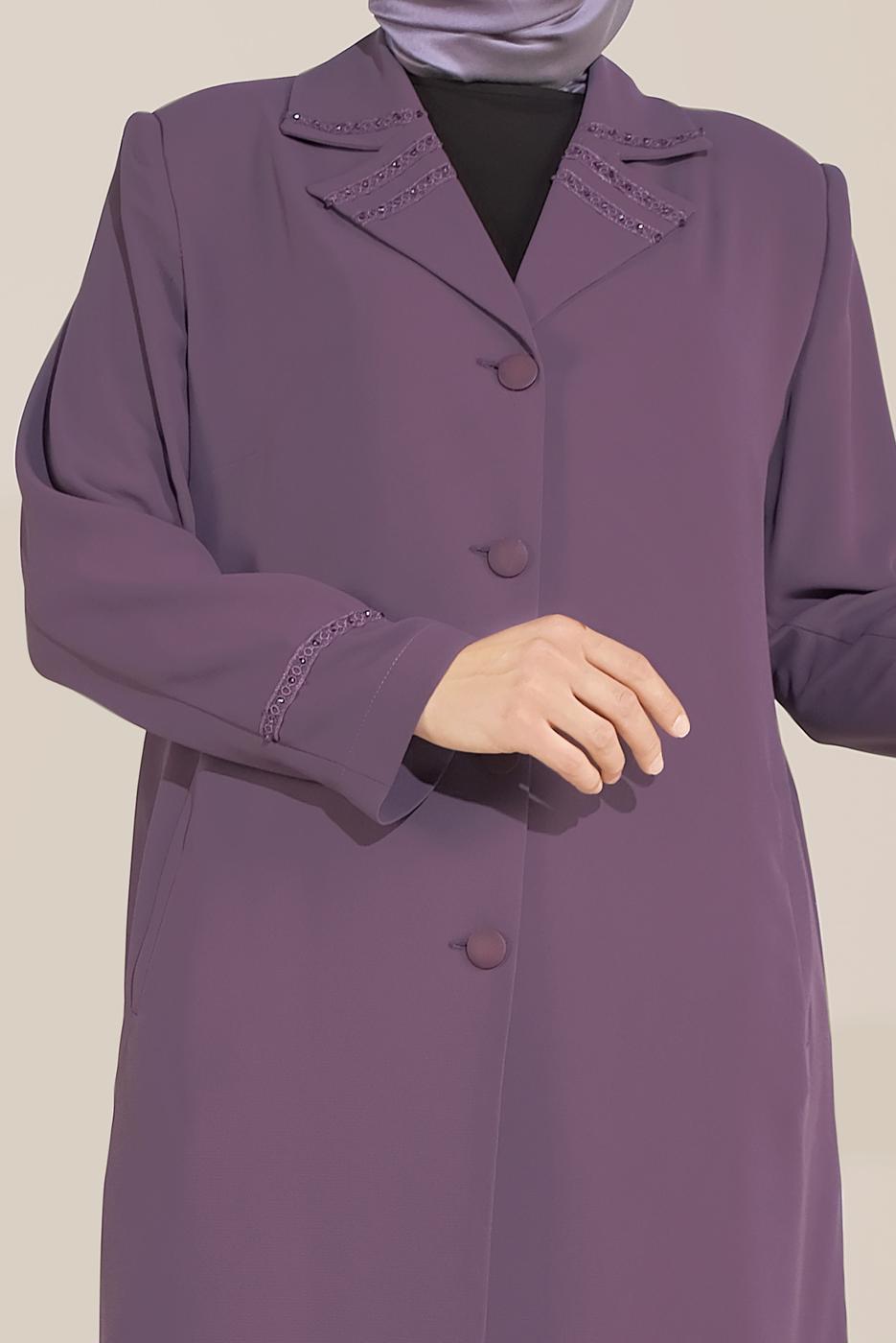 Vêtements hijab POURPRE TRENCH-COAT BRODÉ MANCHES ET COL ALVINA T 10229