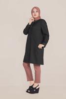 Hijab clothing BLACK ALVİNA  EMBROIDERED CREW-NECK TRENCH-COAT 10232 