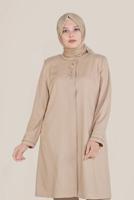 Hijab clothing BROWN ALVİNA  EMBROIDERED CREW-NECK TRENCH-COAT 10232 