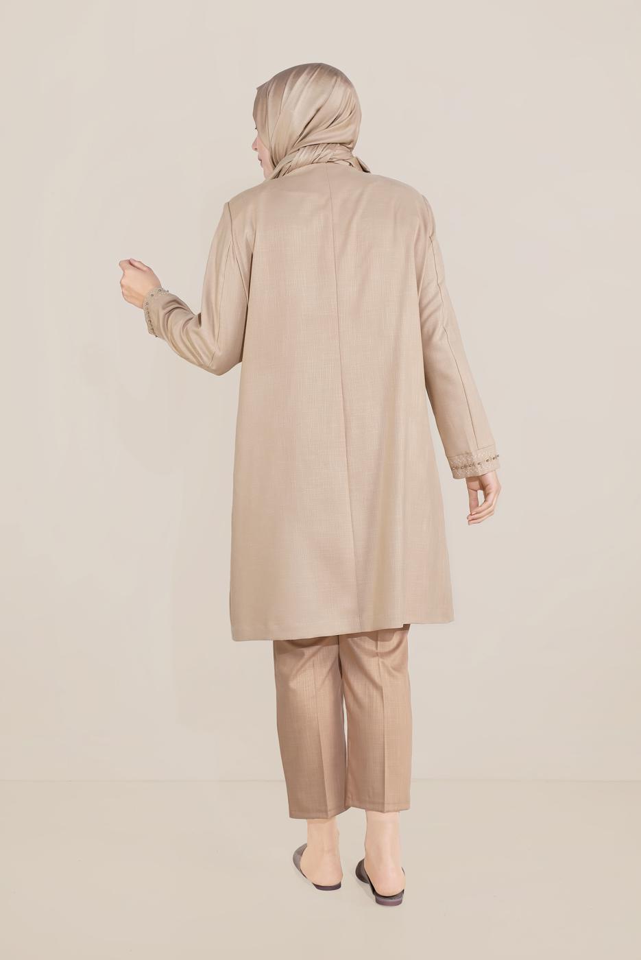 Hijab clothing BROWN ALVİNA  EMBROIDERED CREW-NECK TRENCH-COAT 10232 