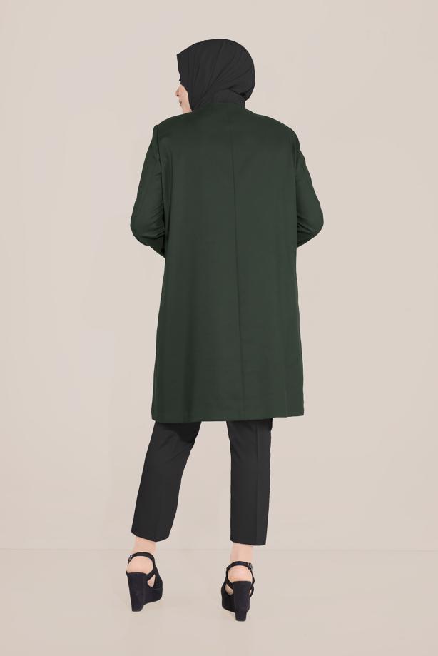 Vêtements hijab KAKI ALVİNA TRENCH COL ROND BRODÉ 10232 - TRENDTESETTÜR