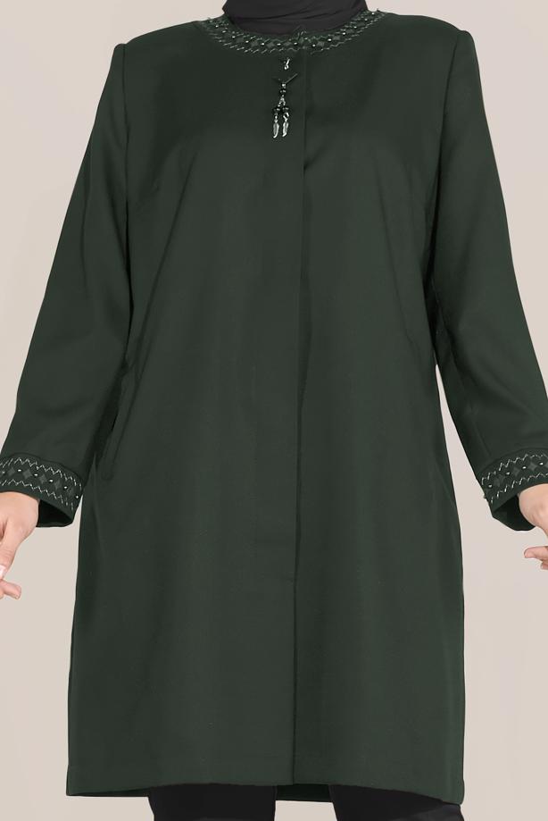 Vêtements hijab KAKI ALVİNA TRENCH COL ROND BRODÉ 10232 - TRENDTESETTÜR