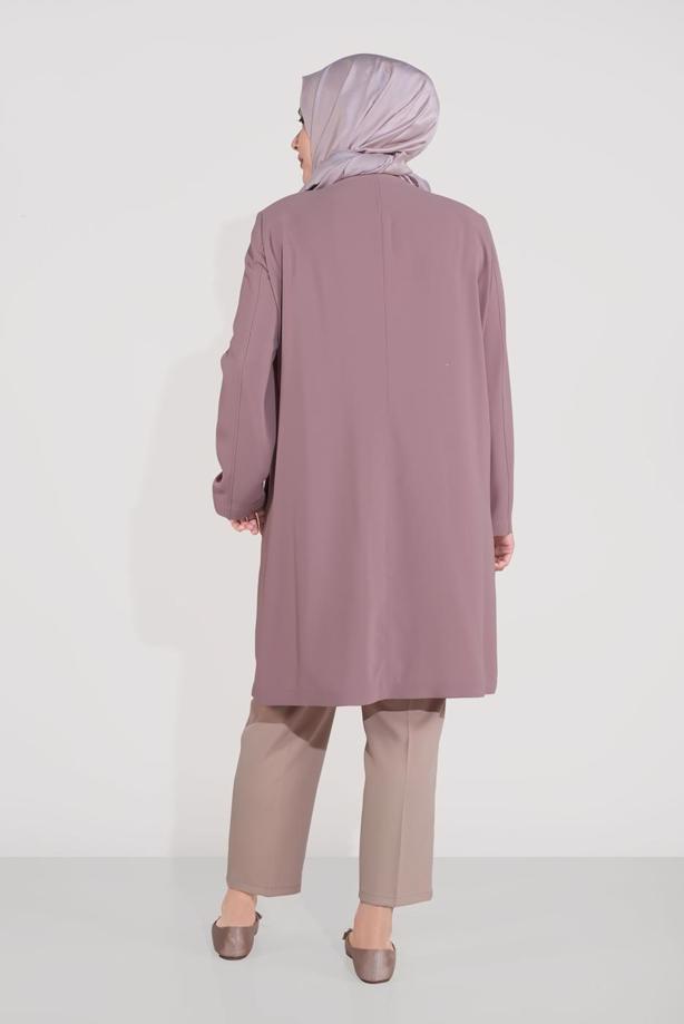 Tesettür giyim  ALVİNA İŞLEME DETAYLI DÜĞMELİ TRENÇKOT T 10234 - TRENDTESETTÜR