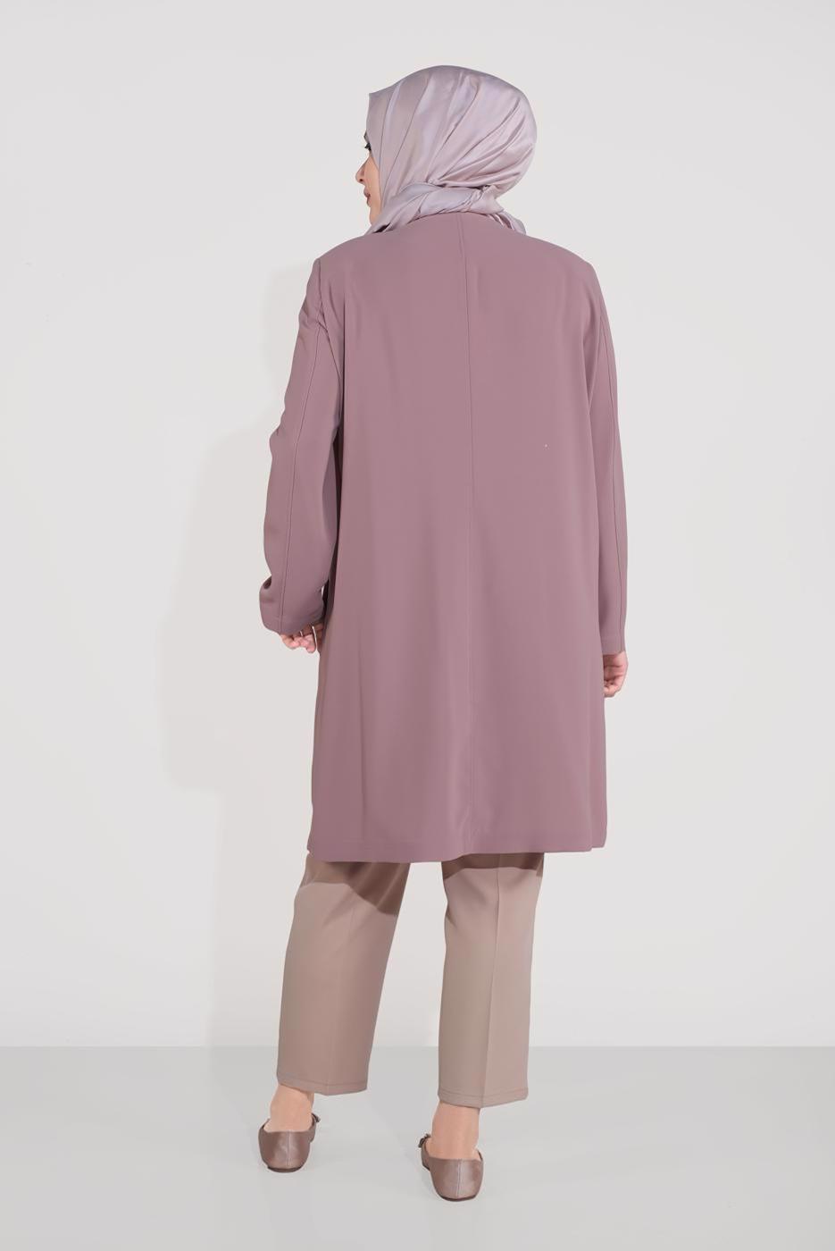 Vêtements hijab POUDRE ALVİNA TRENCH-COAT BOUTONNÉ AVEC DÉTAIL DE BRODERIE T 10234