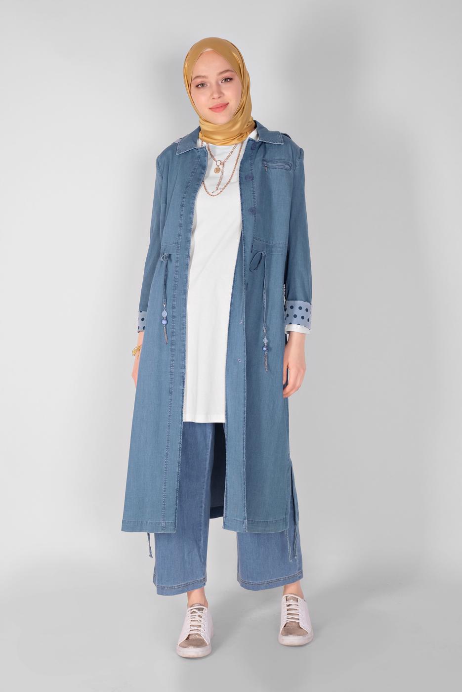 Vêtements hijab BLEU MARINE T 10243 ALVİNA LİLYA TRENÇKOT
