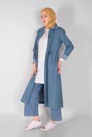 Vêtements hijab BLEU MARINE T 10243 ALVİNA LİLYA TRENÇKOT