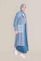 Vêtements hijab BLEU MARINE ALVİNA TRENCH-COAT EN DENIM BOUTONNÉ AVEC DENTELLE 10247