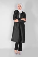 Tesettür giyim SİYAH  ALVİNA PARLAK KUMAŞLI TRENÇKOT 10261 
