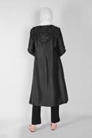 Tesettür giyim SİYAH  ALVİNA PARLAK KUMAŞLI TRENÇKOT 10261 