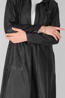 Tesettür giyim SİYAH  ALVİNA PARLAK KUMAŞLI TRENÇKOT 10261 
