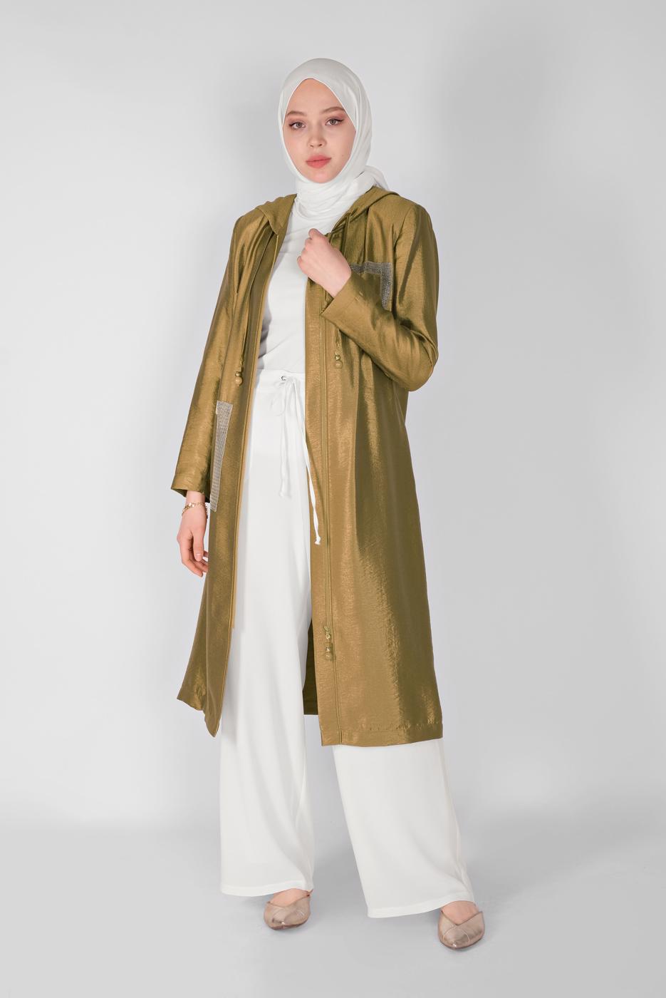 Tesettür giyim ALTIN  ALVİNA PARLAK KUMAŞLI TRENÇKOT 10261 