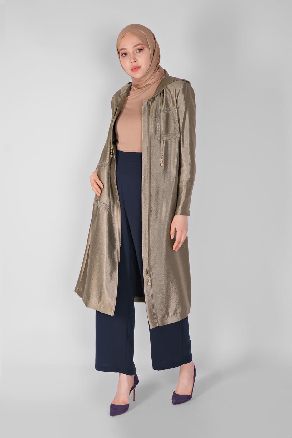 Vêtements hijab VISON ALVİNA  TRENCH-COAT BRILLANT EN TISSU 10261