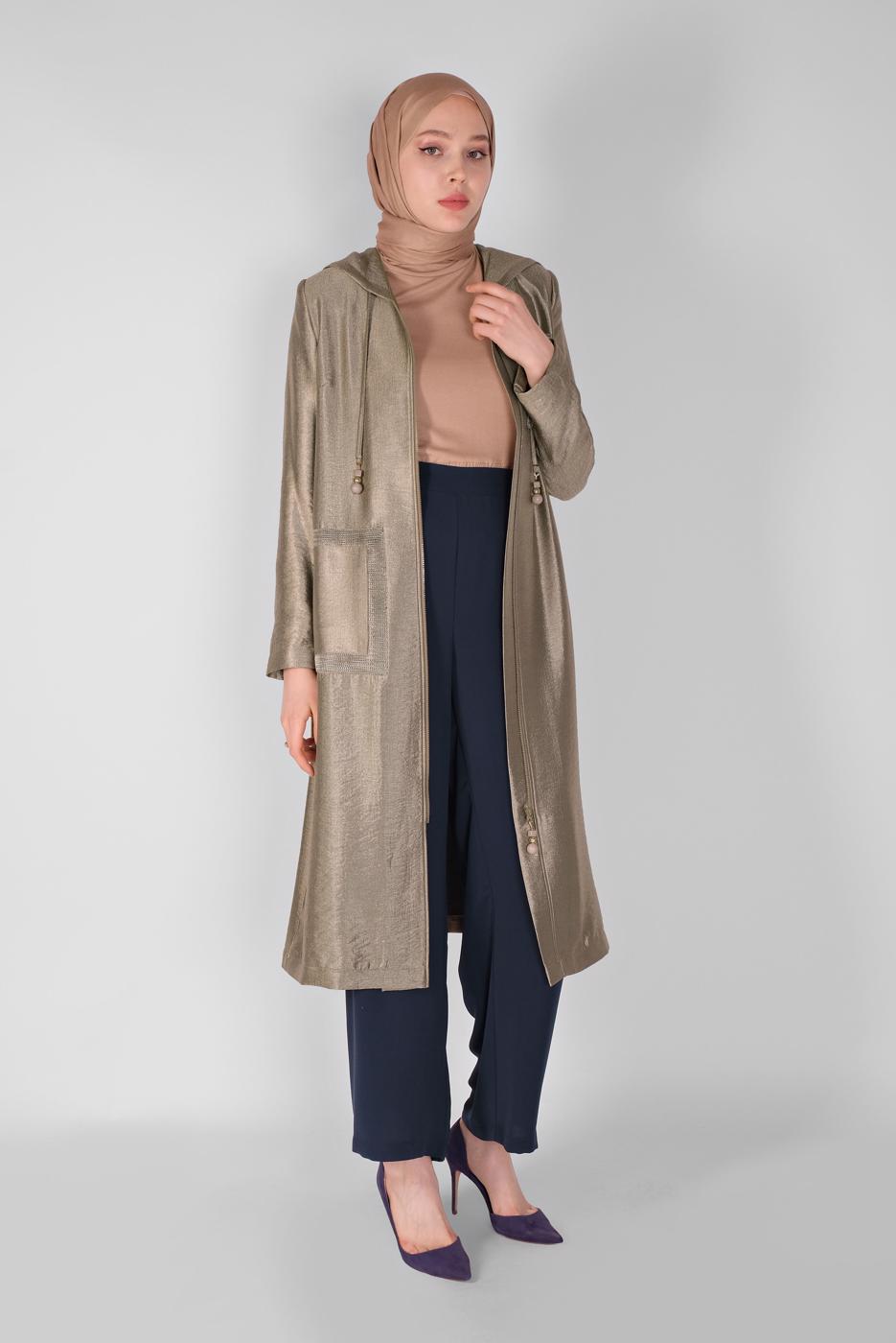 Vêtements hijab VISON ALVİNA  TRENCH-COAT BRILLANT EN TISSU 10261