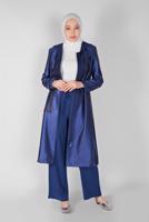 Tesettür giyim LACİVERT  ALVİNA PARLAK KUMAŞLI TRENÇKOT 10261 