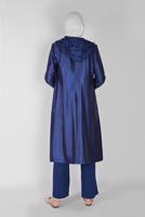 Tesettür giyim LACİVERT  ALVİNA PARLAK KUMAŞLI TRENÇKOT 10261 
