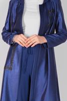 Tesettür giyim LACİVERT  ALVİNA PARLAK KUMAŞLI TRENÇKOT 10261 