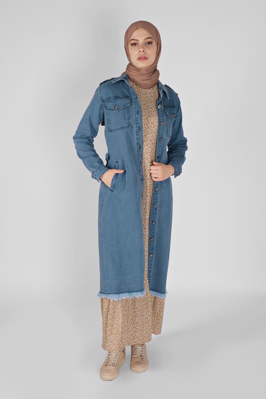 Vêtements hijab BLEU TRENCH-COAT EN DENIM AVEC CEINTURE 1417