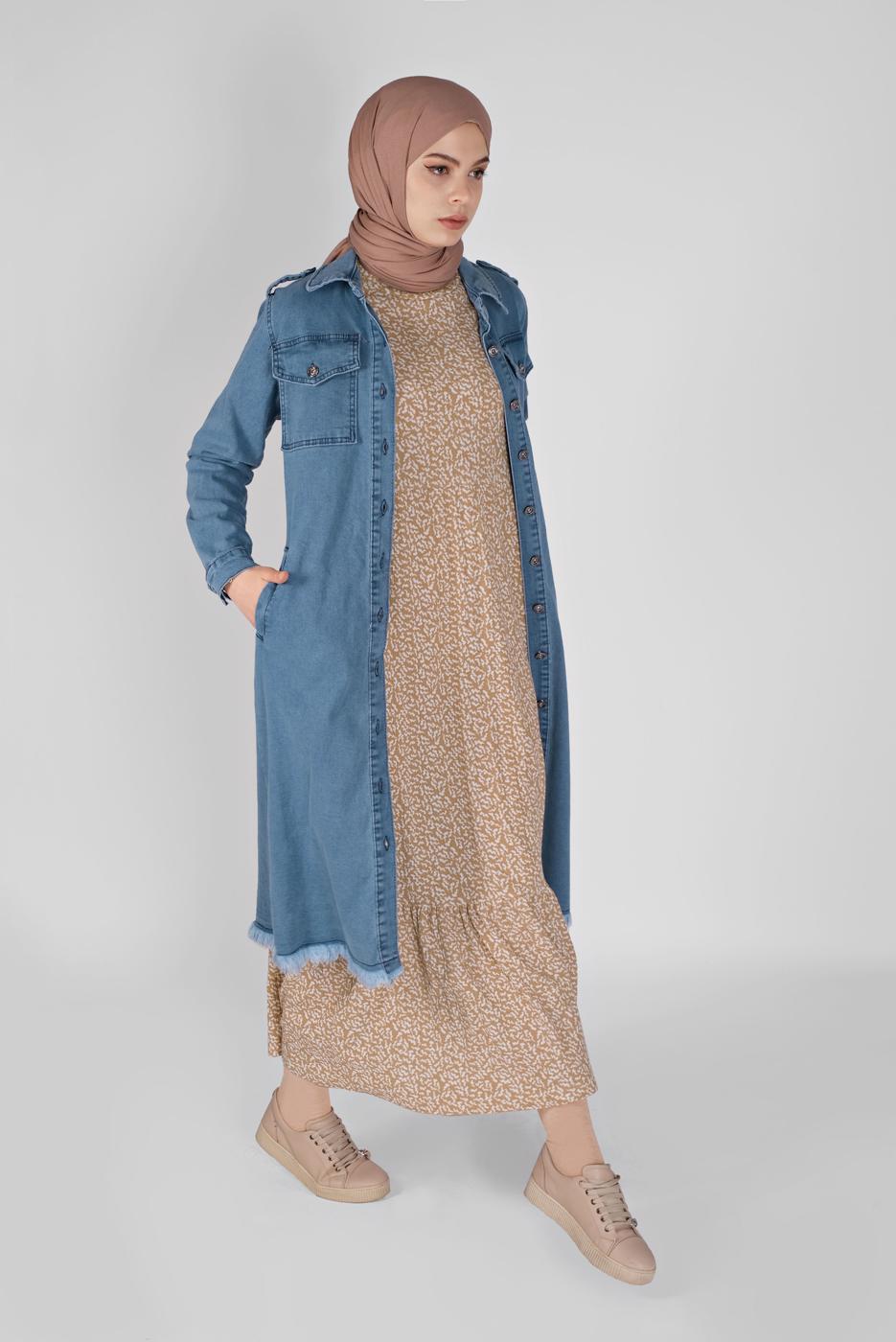 Vêtements hijab BLEU TRENCH-COAT EN DENIM AVEC CEINTURE 1417