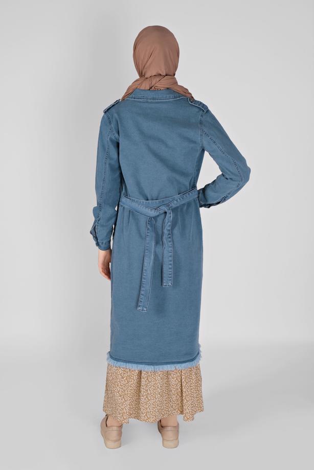 Vêtements hijab  BELTED DENIM TRENCH COAT 1417  - TRENDTESETTÜR