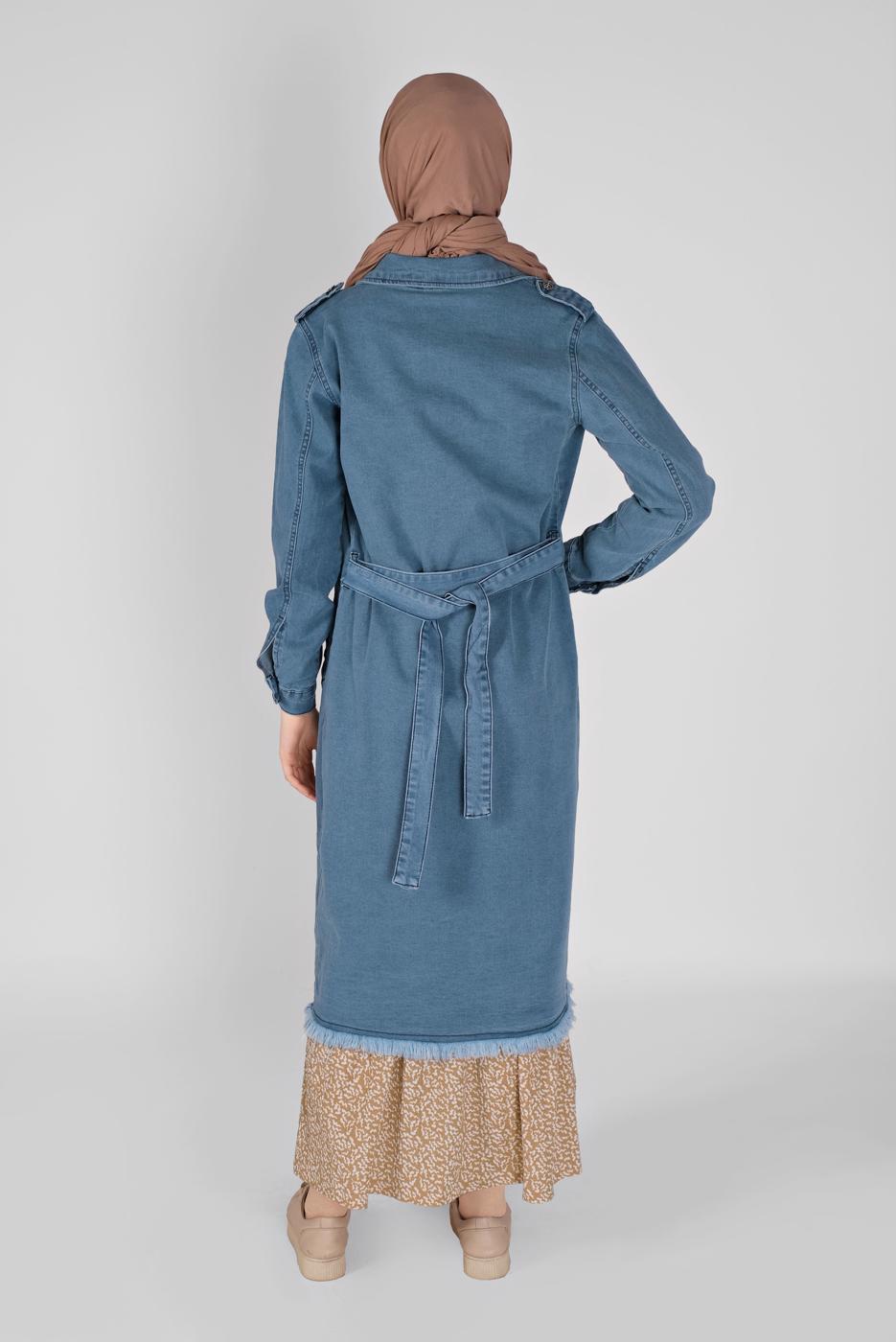 Hijab clothing BLUE BELTED DENIM TRENCH COAT 1417 