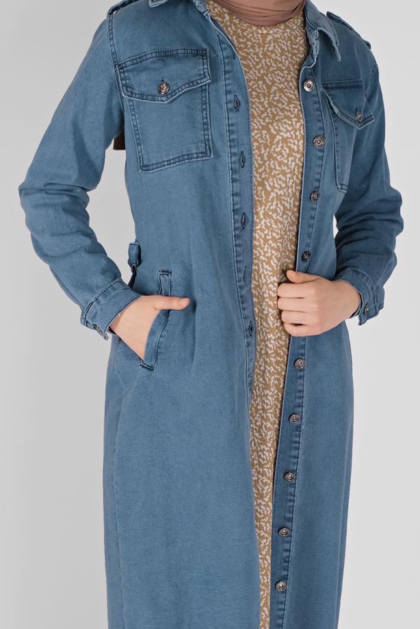 Vêtements hijab  BELTED DENIM TRENCH COAT 1417  - TRENDTESETTÜR
