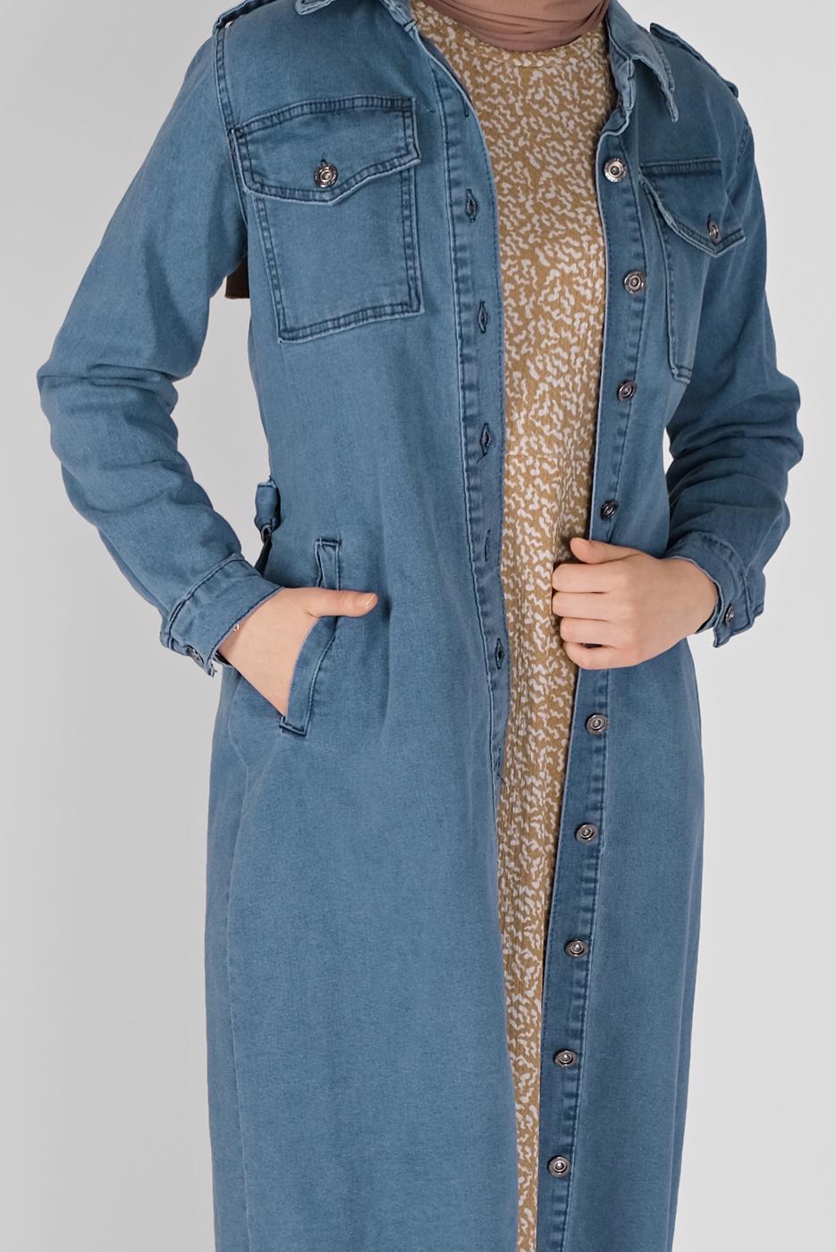 Vêtements hijab BLEU TRENCH-COAT EN DENIM AVEC CEINTURE 1417