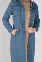 Hijab clothing BLUE BELTED DENIM TRENCH COAT 1417 