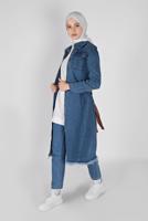 Hijab clothing NAVY BLUE BELTED DENIM TRENCH COAT 1417 