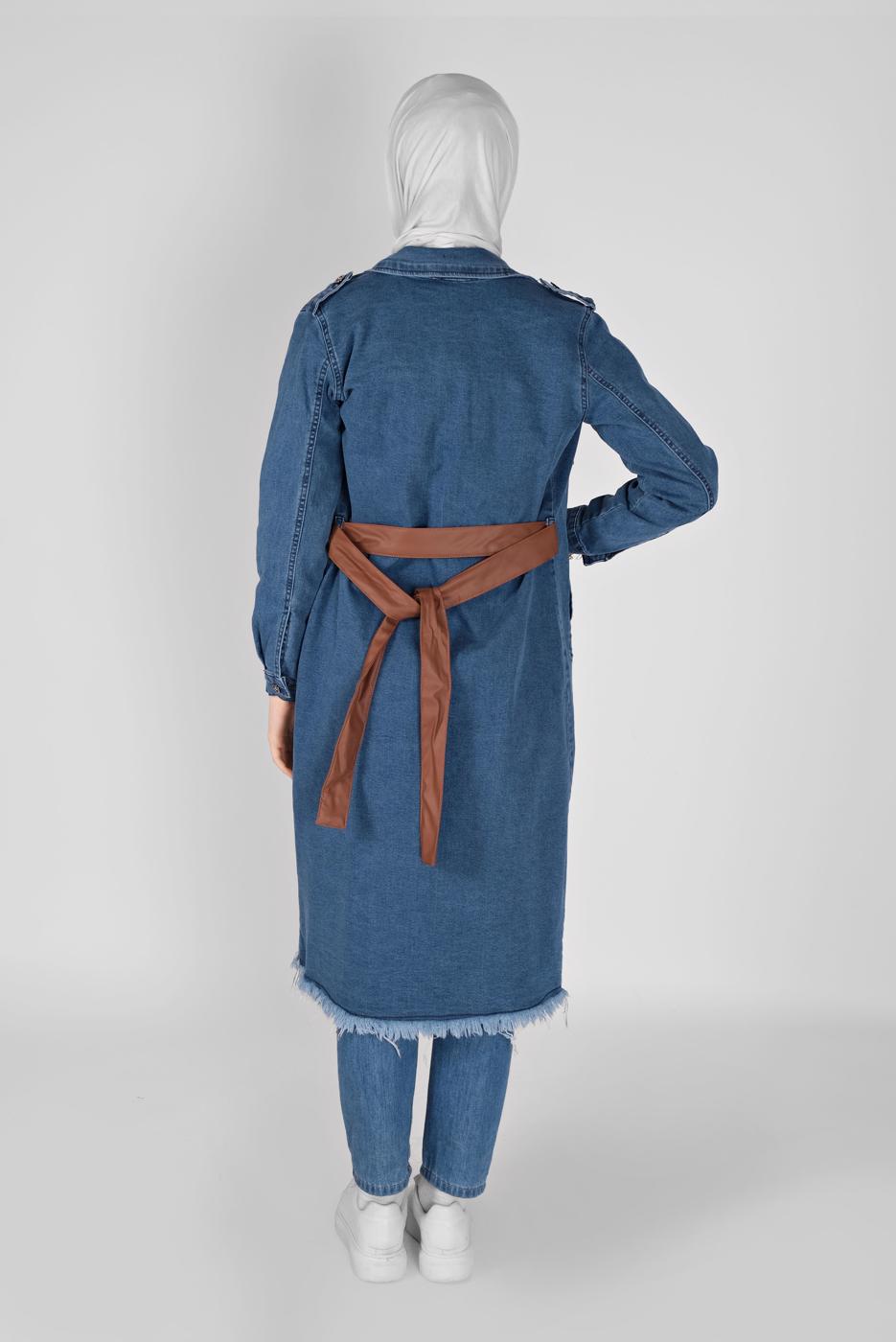 Vêtements hijab BLEU MARINE TRENCH-COAT EN DENIM AVEC CEINTURE 1417