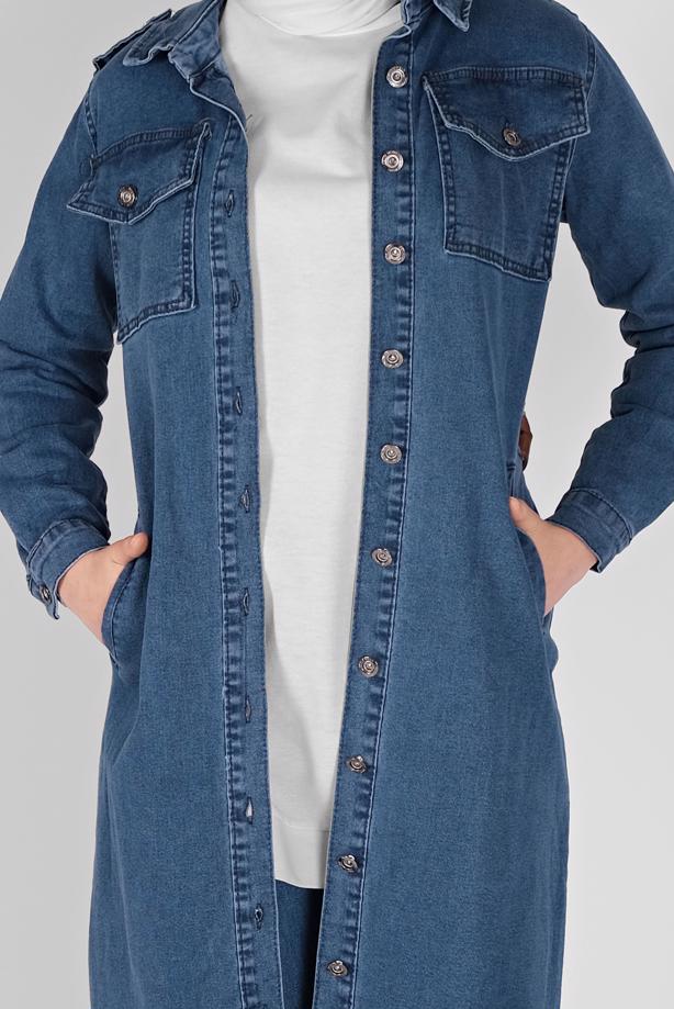 Vêtements hijab  BELTED DENIM TRENCH COAT 1417  - TRENDTESETTÜR