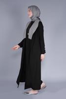 Tesettür giyim SİYAH KUŞAKLI İKİ RENKLİ TRENÇKOT 6365 