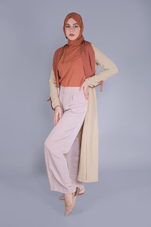 Vêtements hijab BEIGE TRENCH BICOLORE À CEINTURE 6365  - TRENDTESETTÜR