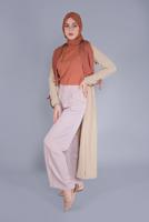 Hijab clothing BEIGE BELTED TWO COLORED TRENCH COAT 6365 