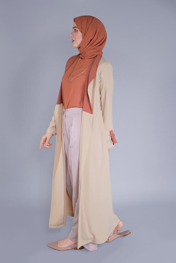 Vêtements hijab BEIGE TRENCH BICOLORE À CEINTURE 6365  - TRENDTESETTÜR