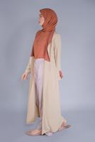 Hijab clothing BEIGE BELTED TWO COLORED TRENCH COAT 6365 