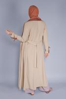 Hijab clothing BEIGE BELTED TWO COLORED TRENCH COAT 6365 