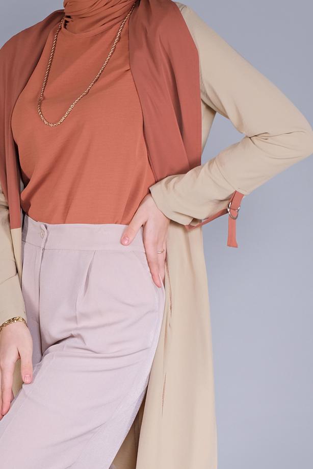 Vêtements hijab BEIGE TRENCH BICOLORE À CEINTURE 6365  - TRENDTESETTÜR